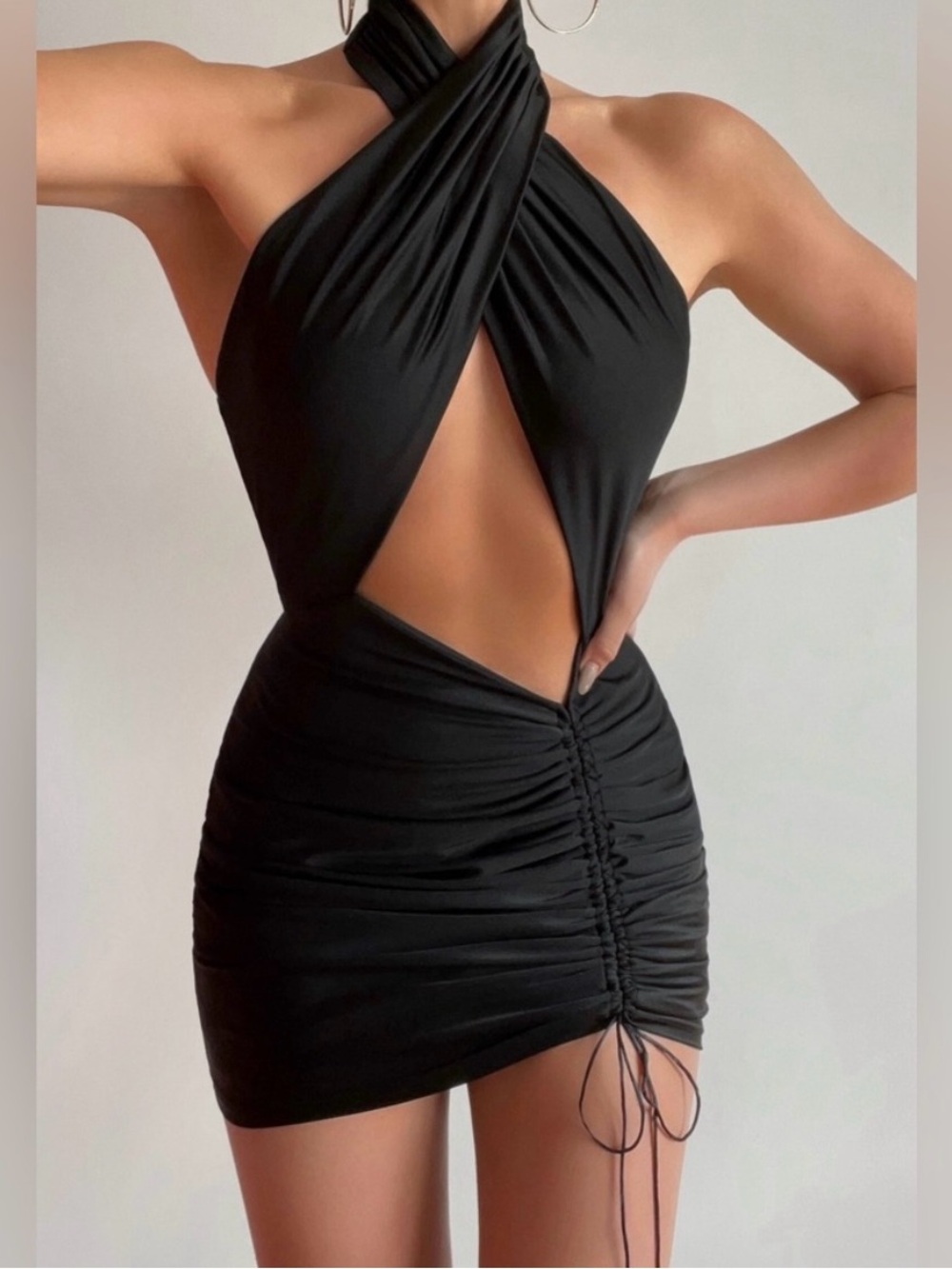 Showpo Black Crisscross Cutout Ruched Mini Dress
Small US 6
NWT